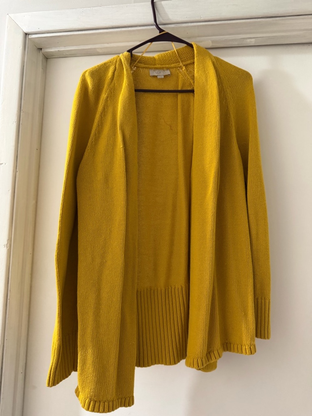 LOFT Mustard Yellow Open-Front Knit Cardigan